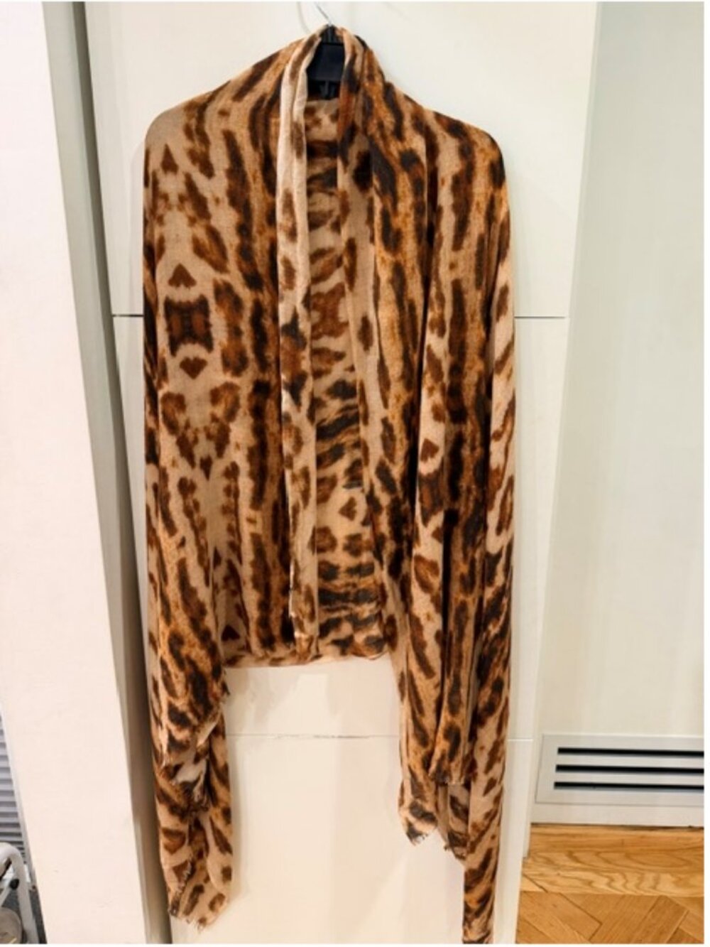 Bindya New York Leopard Animal Print Silk Blend Oversized Scarf Wrap 38x76